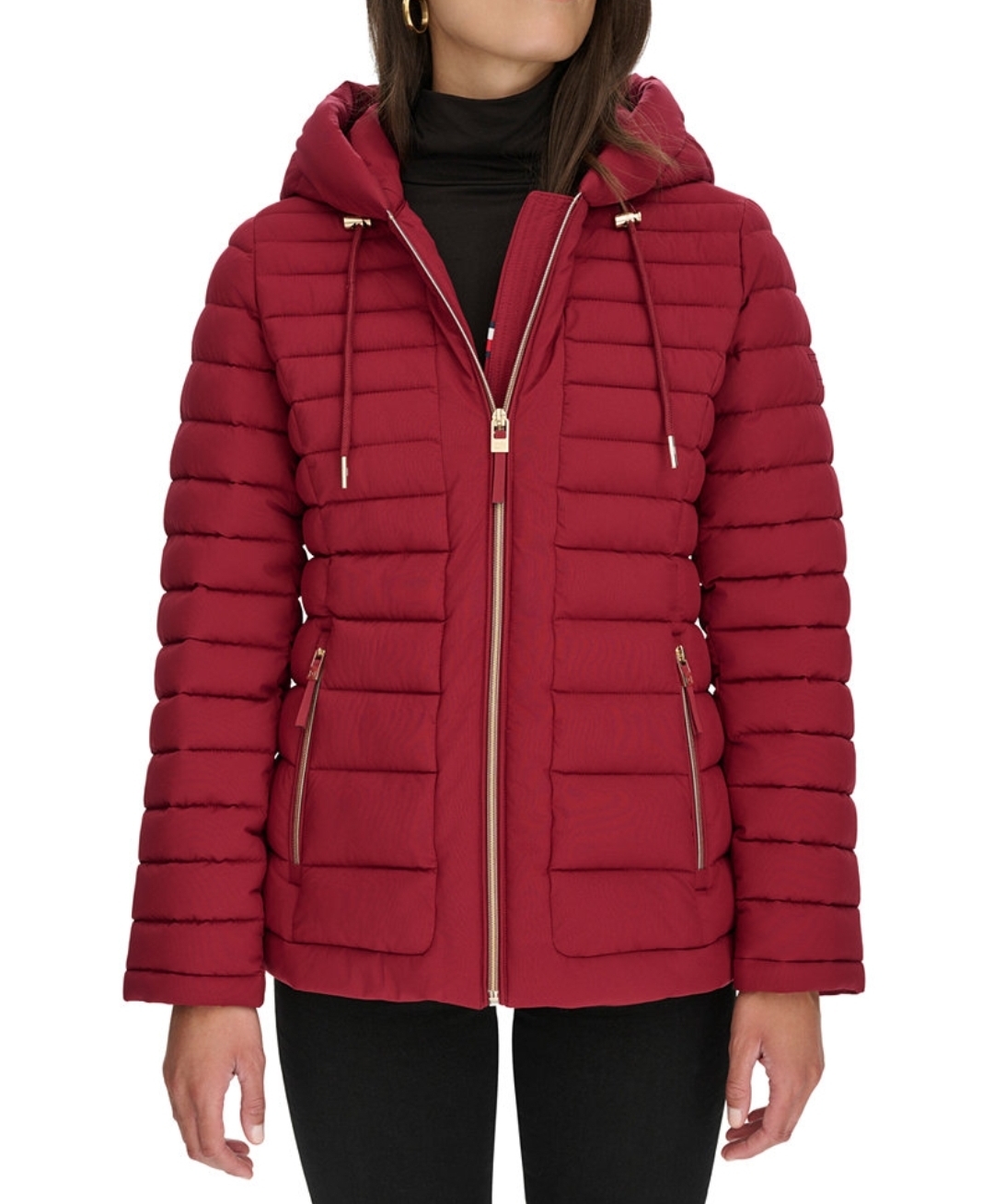 Chaqueta acolchada roja mujer capucha