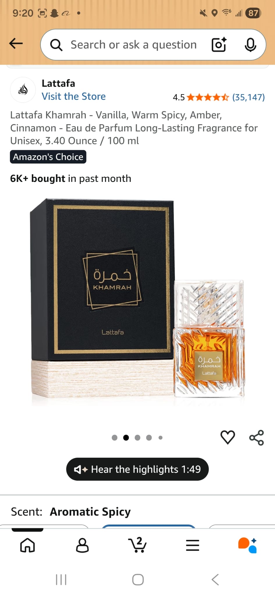 Perfume Lattafa Khamrah
